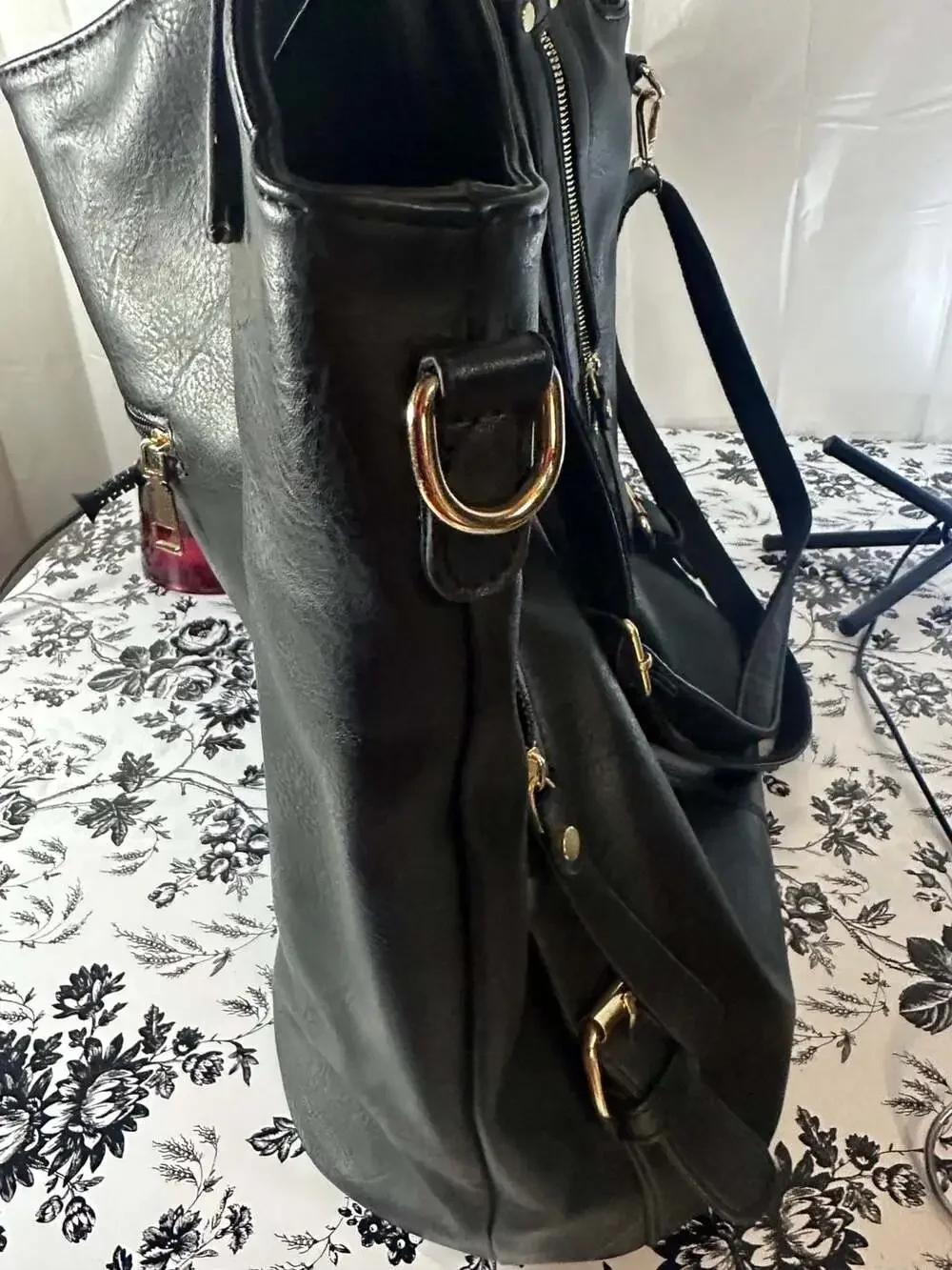 Unbranded Women's Black Faux Leather Multi-Zip Satchel Tote Handbag